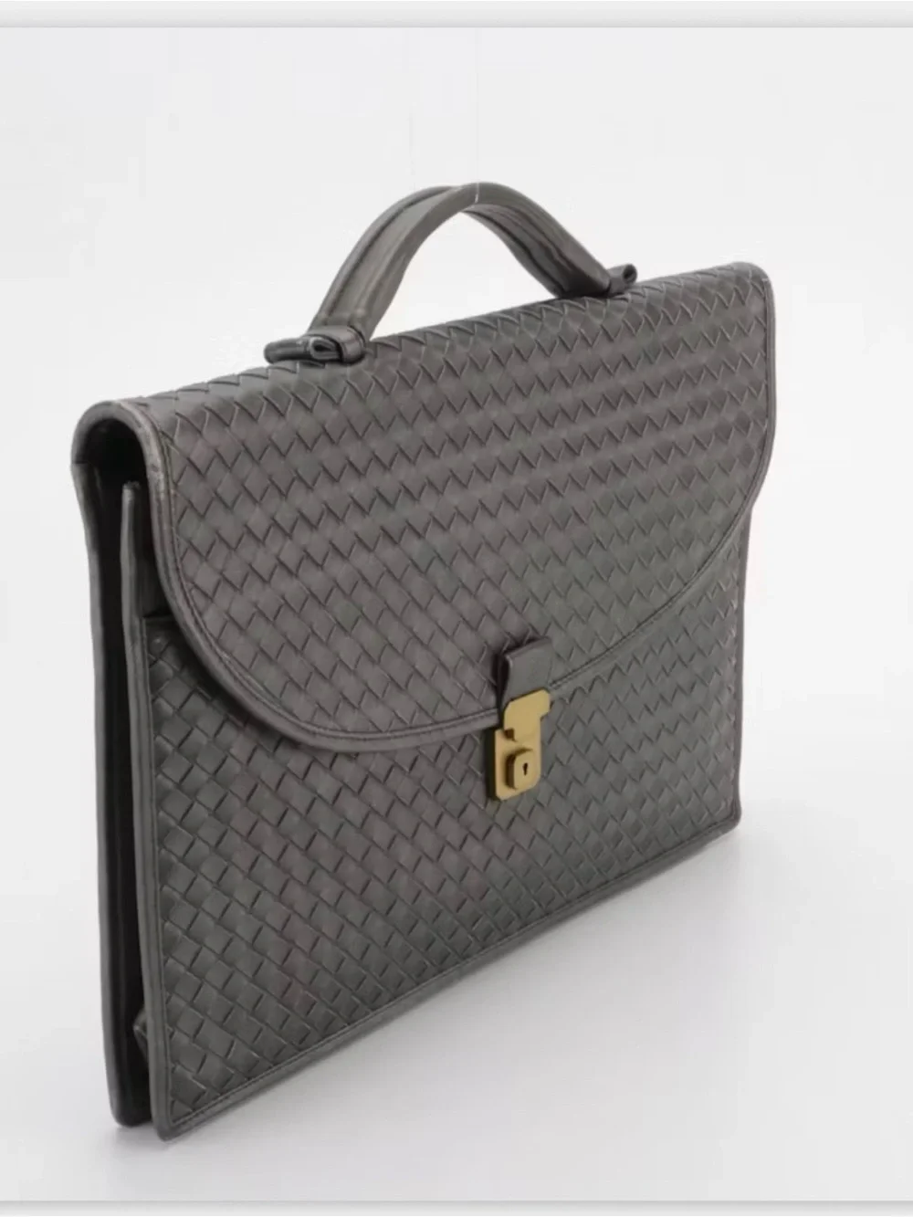 Bottega Veneta Black Woven Leather Briefcase with Top Handle